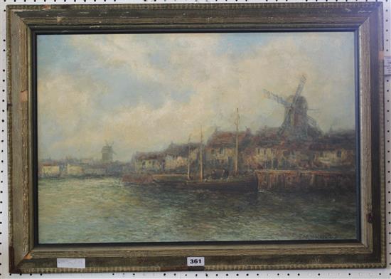 Edward Charles Mulready Fishing boats in a Dutch harbour, 15 x 23in.